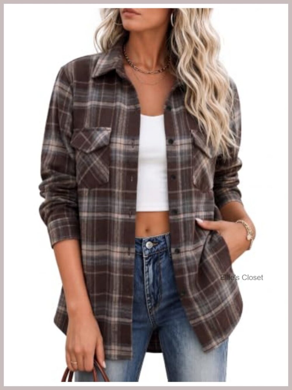 Women's Plaid Flannel Button Down Shacket Long Sleeve Fall Top Lightweight
